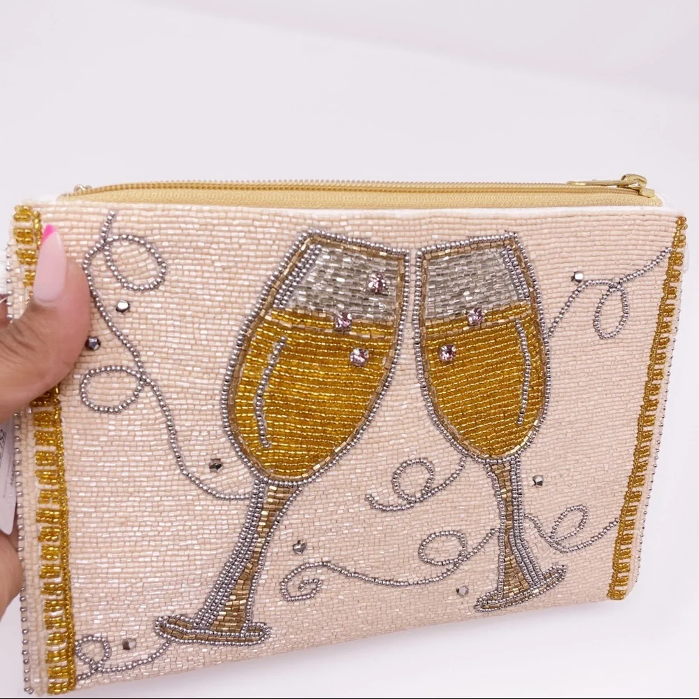 Beaded Champagne Toast Clutch - Cream & Gold